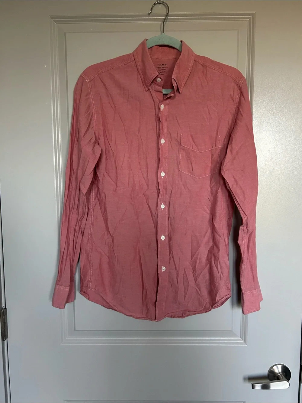 J. Crew Men's Lightweight Cotton Button-Down Chambray Shirt in Dusty Rose